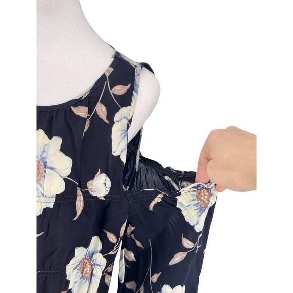 Entro Black Floral Cold Shoulder Peplum Blouse Women’s Size S – Boho Summer Top - Picture 3 of 12